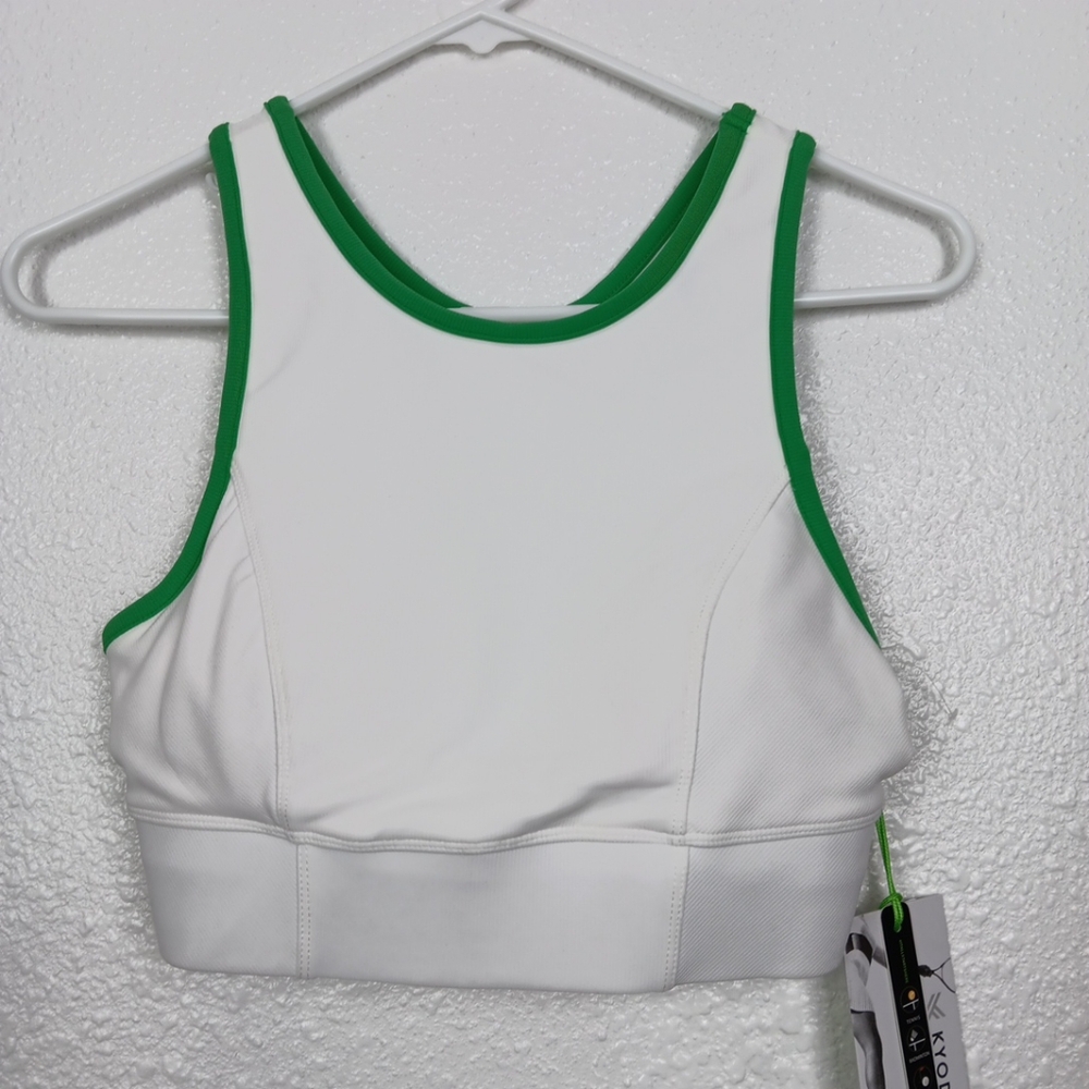 Kyodan Bra Top Ladies Small White Green Tennis Golf Activewear Sports Athletic